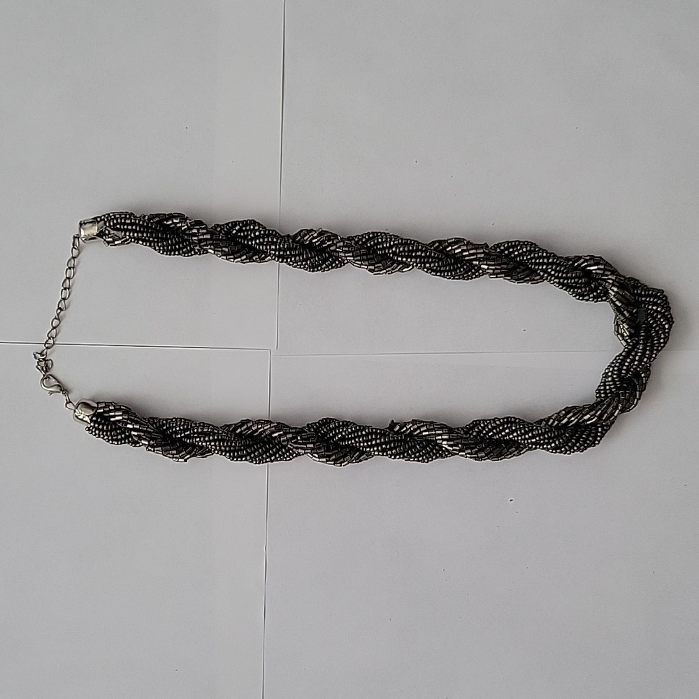 Graphite beaded twisted necklace